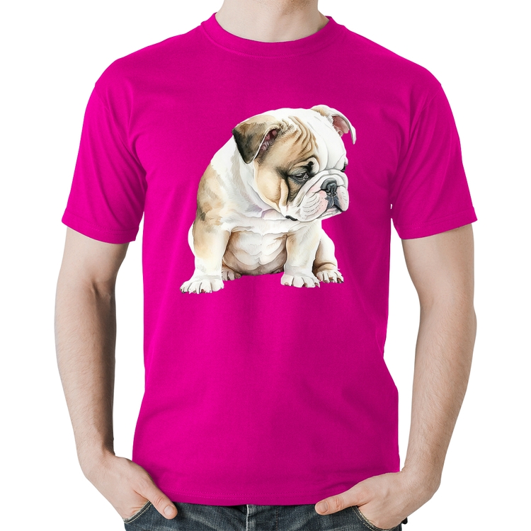 Camiseta Algodão Cachorro Buldogue Inglês - Rosa