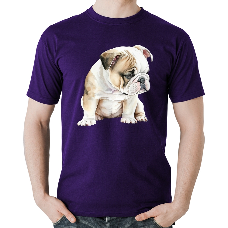 Camiseta Algodão Cachorro Buldogue Inglês - Roxa