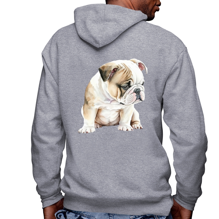 Blusa Moletom Cachorro Buldogue Inglês Masculina com Capuz e Zíper - Mescla