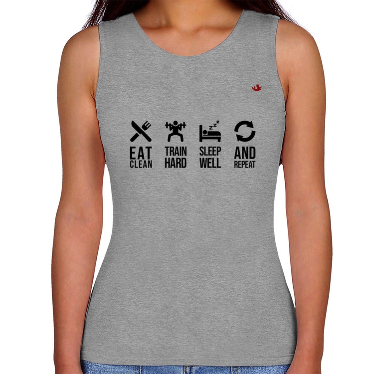 Regata Feminina Eat, train, sleep, repeat - Cinza