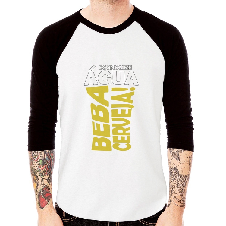 Camiseta Raglan Economize água, beba cerveja Manga 3/4
