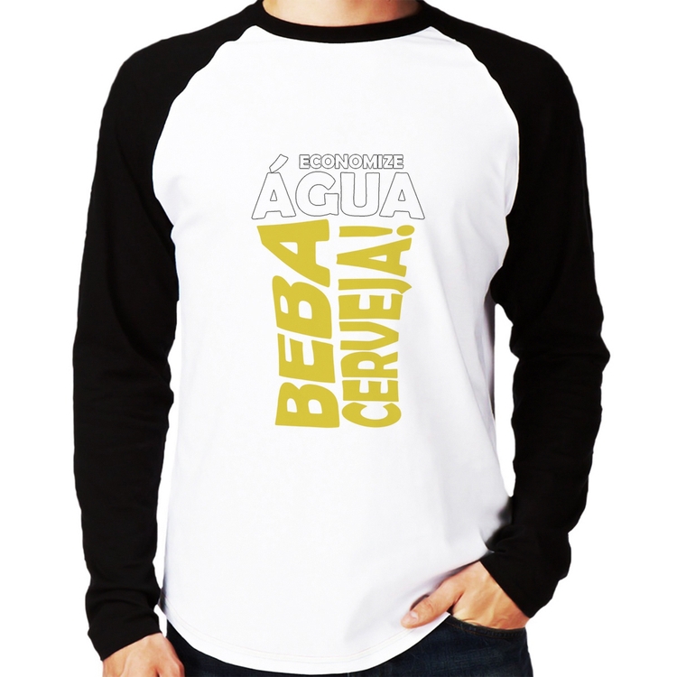 Camiseta Raglan Economize água, beba cerveja Manga Longa
