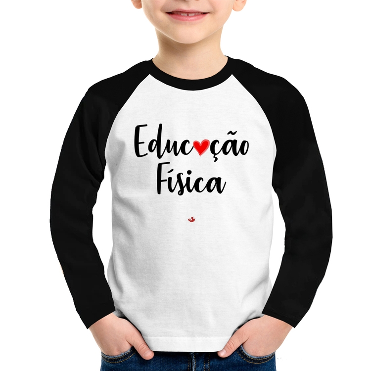 Camiseta Raglan Infantil Educação Física por amor Manga Longa