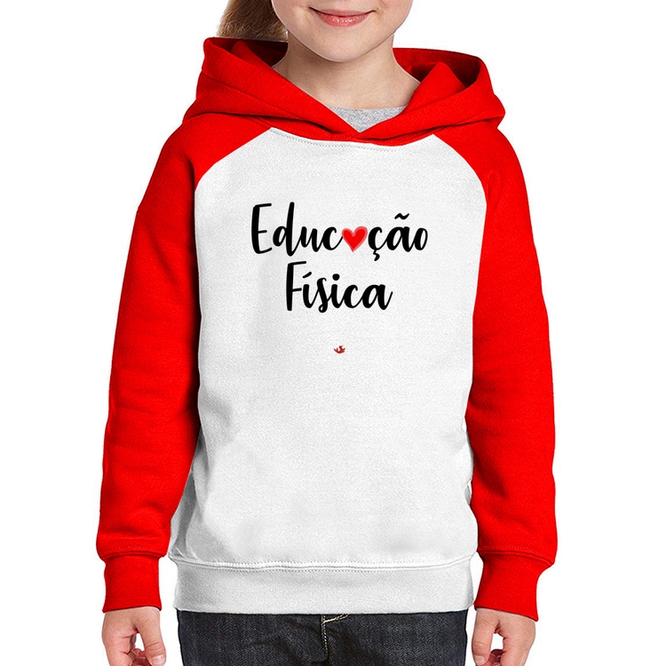 Moletom Infantil Educação Física por amor - Branco/Vermelho