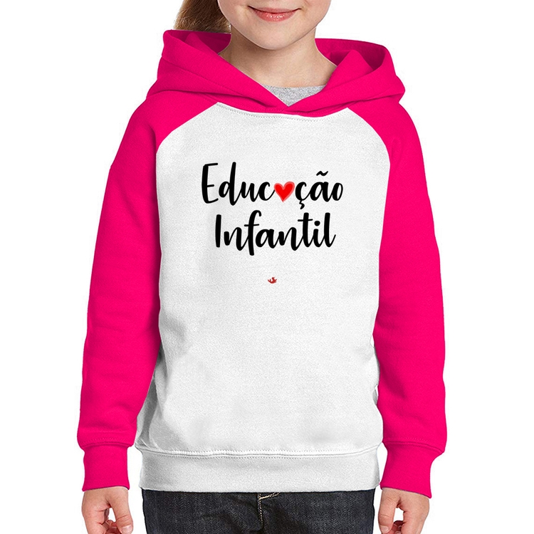 Moletom Infantil Educação Infantil por amor - Branco/Rosa