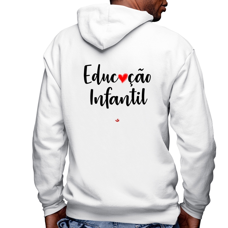 Blusa Moletom Educação Infantil por amor Masculina com Capuz e Zíper - Branca