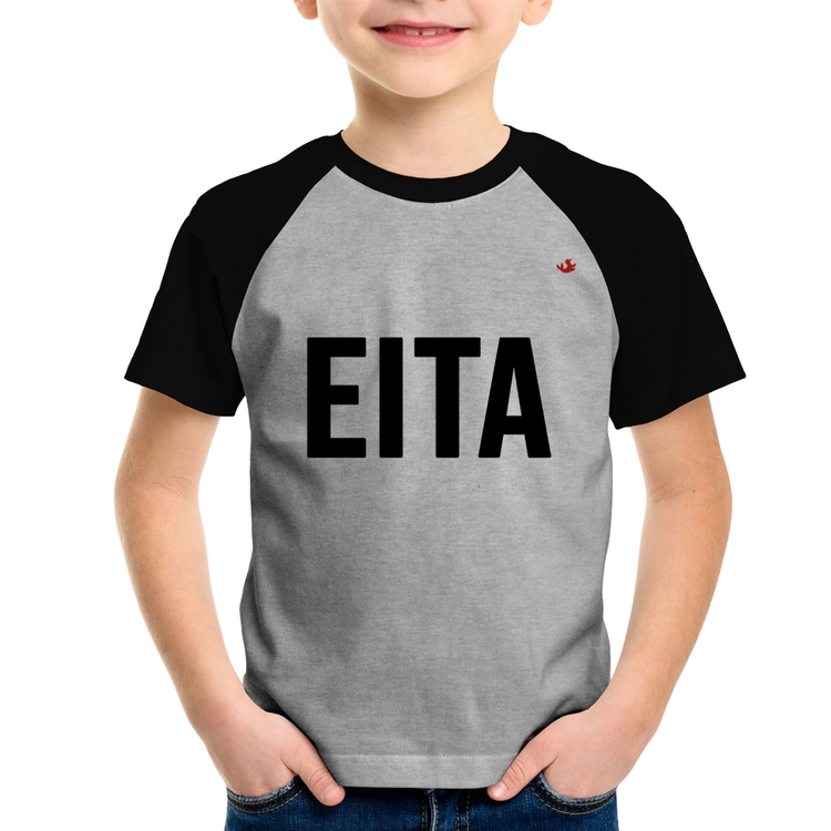 Camiseta Raglan Infantil Eita - Cinza/Preto