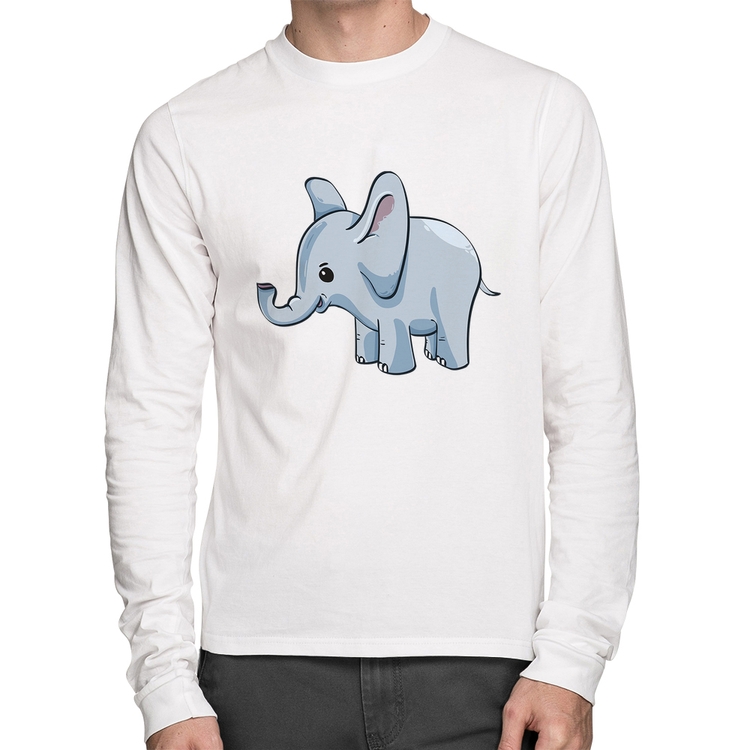Camiseta Algodão Elefante Bebê Manga Longa - Branca