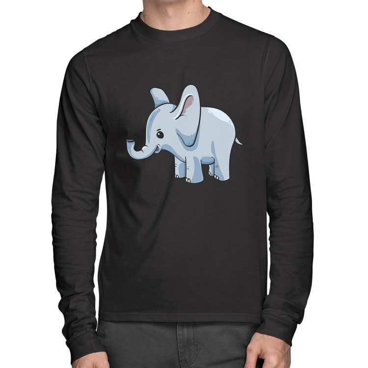 Camiseta Algodão Elefante Bebê Manga Longa