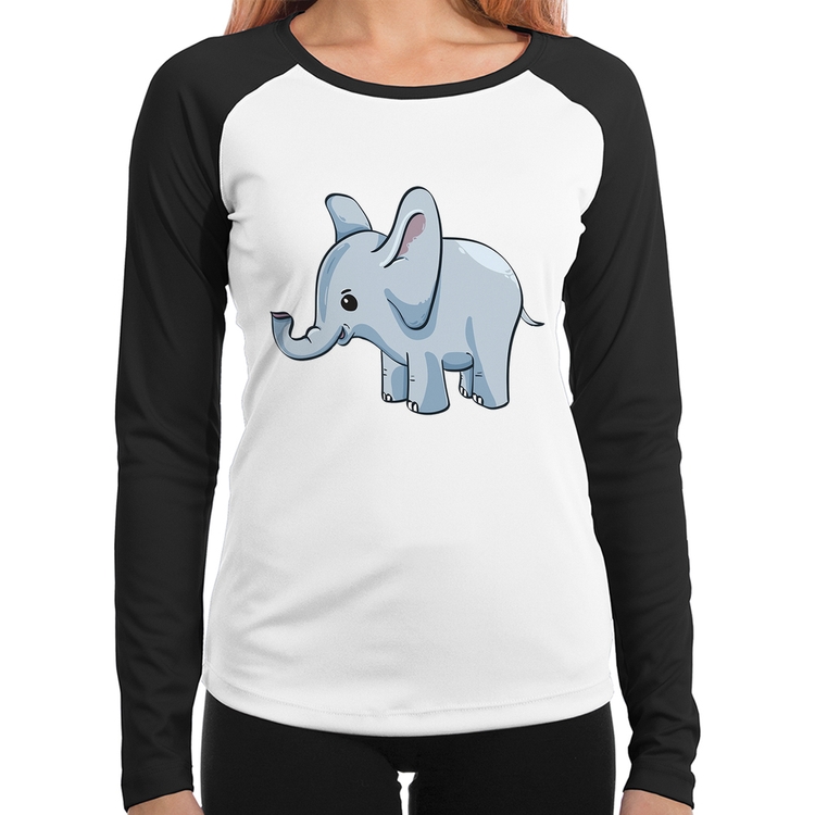 Baby Look Raglan Elefante Bebê Manga Longa