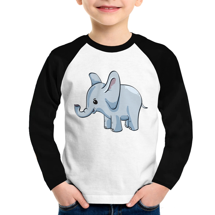 Camiseta Raglan Infantil Elefante Bebê Manga Longa
