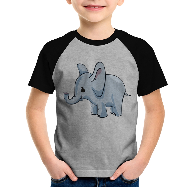 Camiseta Raglan Infantil Elefante Bebê - Cinza/Preto