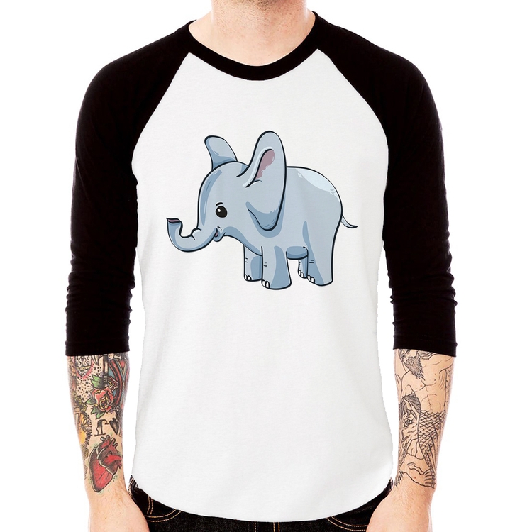 Camiseta Raglan Elefante Bebê Manga 3/4