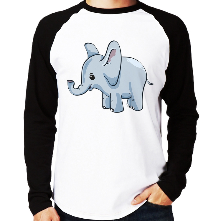 Camiseta Raglan Elefante Bebê Manga Longa