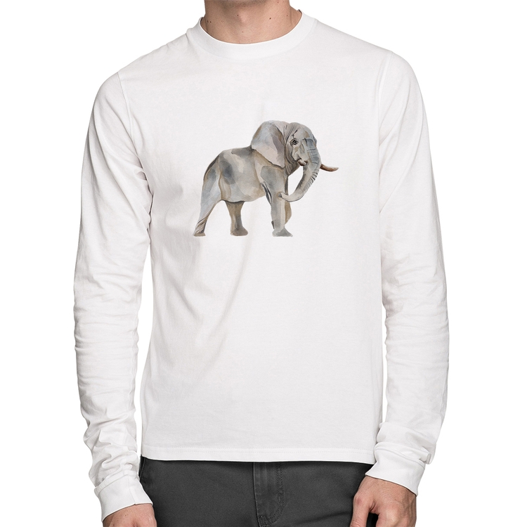 Camiseta Algodão Elefante Manga Longa - Branca