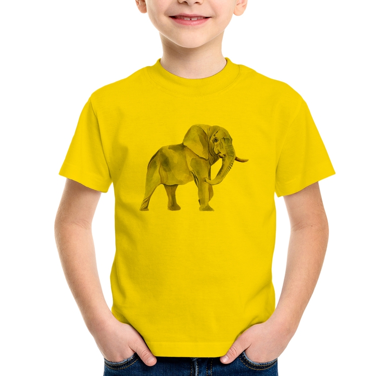 Camiseta Infantil Elefante - Amarela