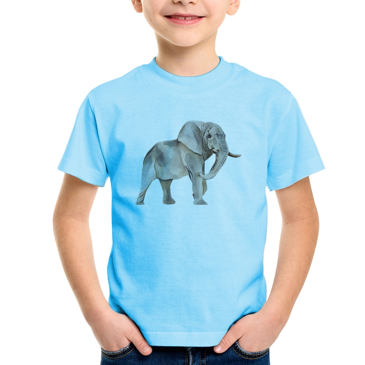 Camiseta Infantil Elefante - Azul Bebê
