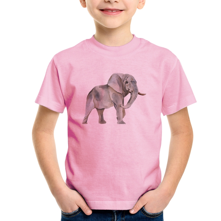 Camiseta Infantil Elefante - Rosa Bebê