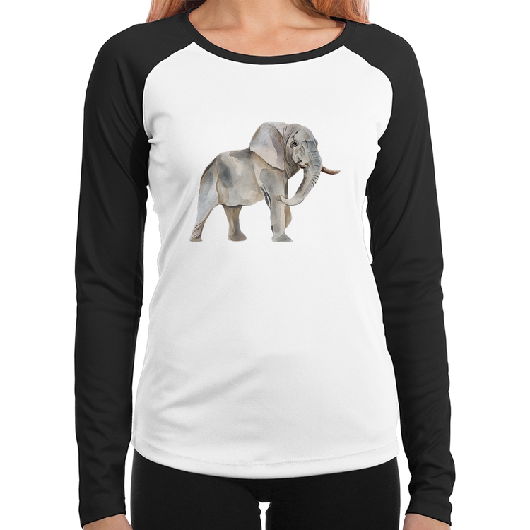 Baby Look Raglan Elefante Manga Longa