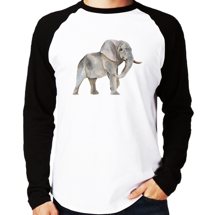 Camiseta Raglan Elefante Manga Longa