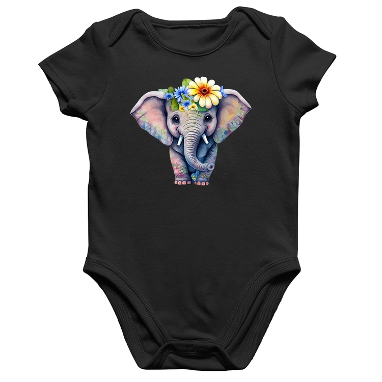 Body Bebê Algodão Elefante E Flores