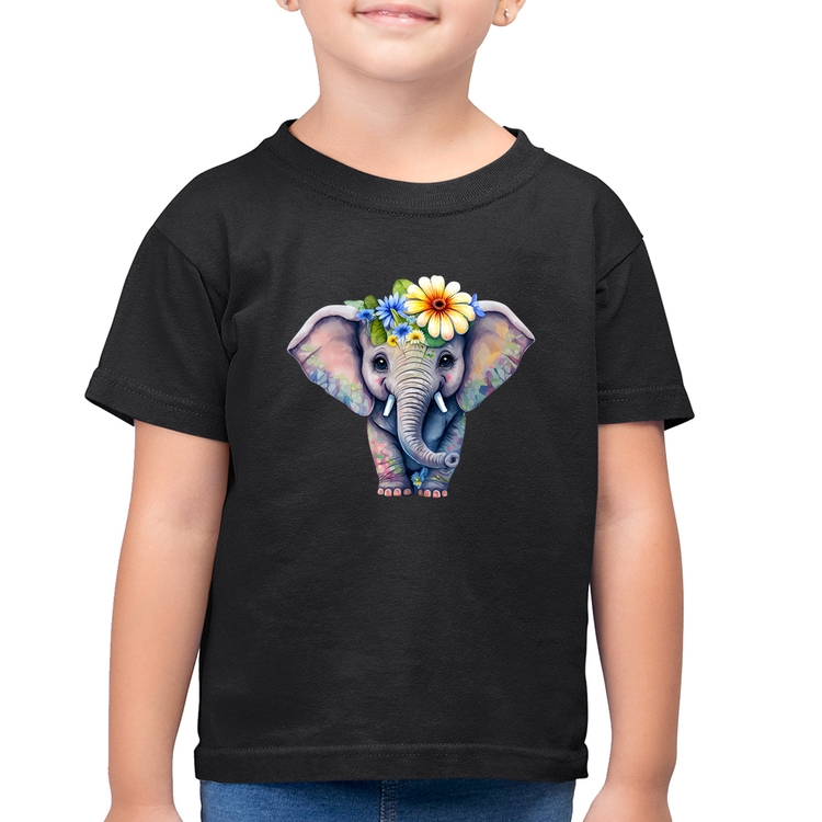 Camiseta Algodão Infantil Elefante E Flores
