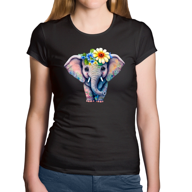 Baby Look Algodão Elefante E Flores
