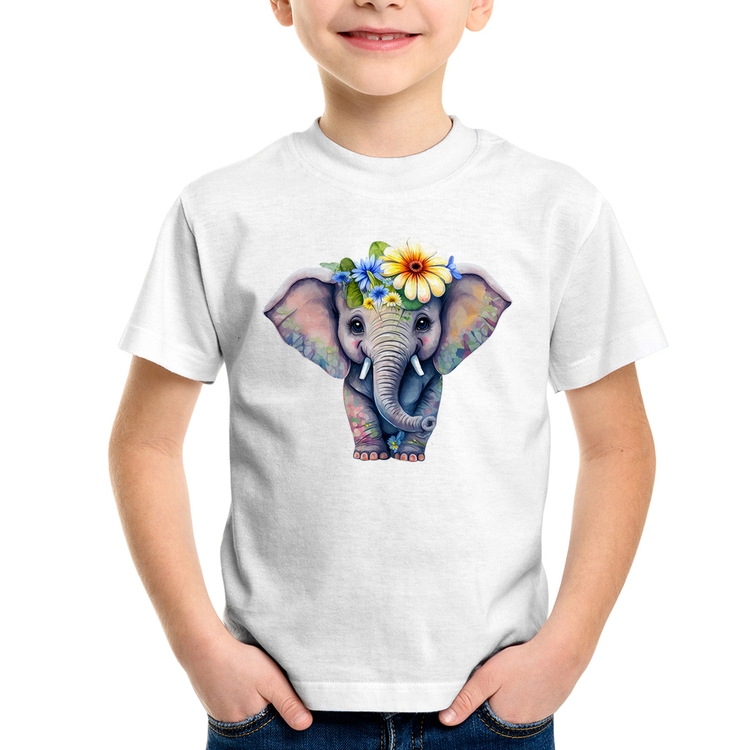 Camiseta Infantil Elefante E Flores