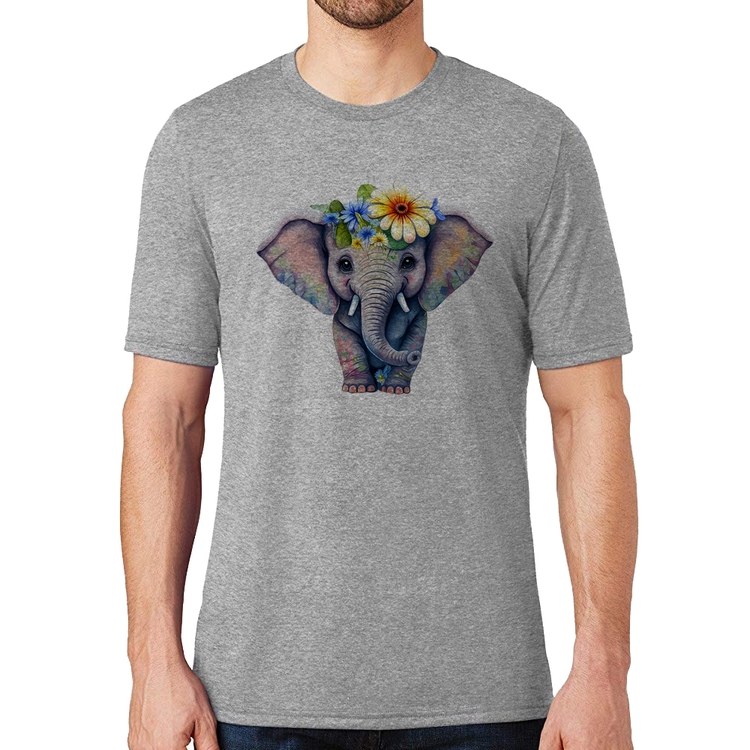 Camiseta Elefante E Flores - Cinza