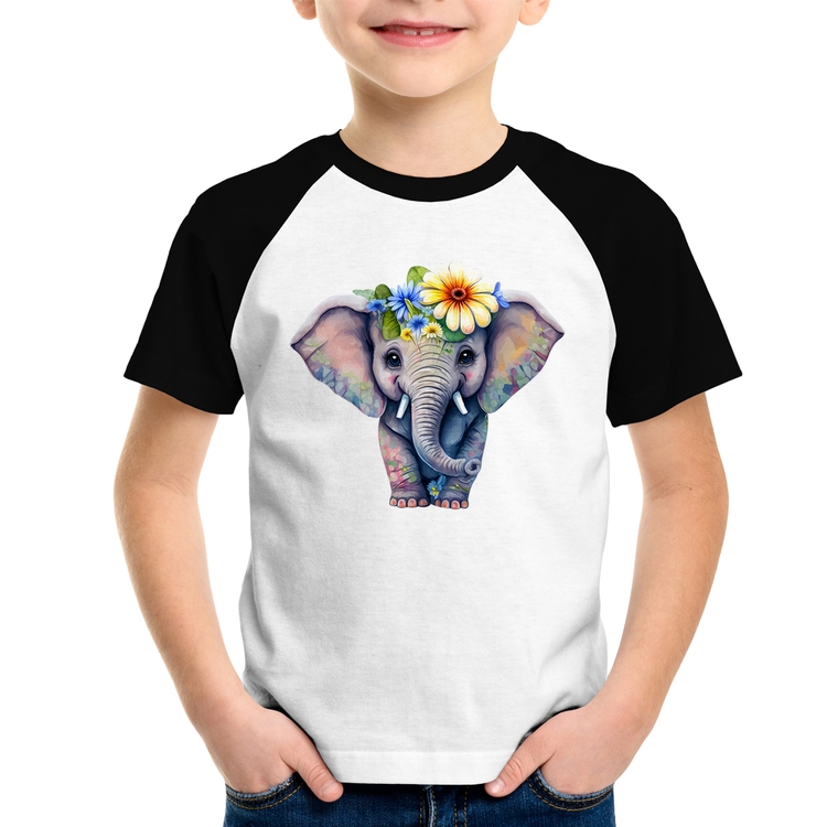 Camiseta Raglan Infantil Elefante E Flores