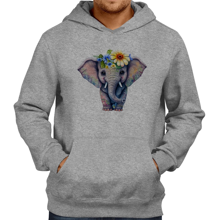 Moletom Elefante E Flores - Cinza