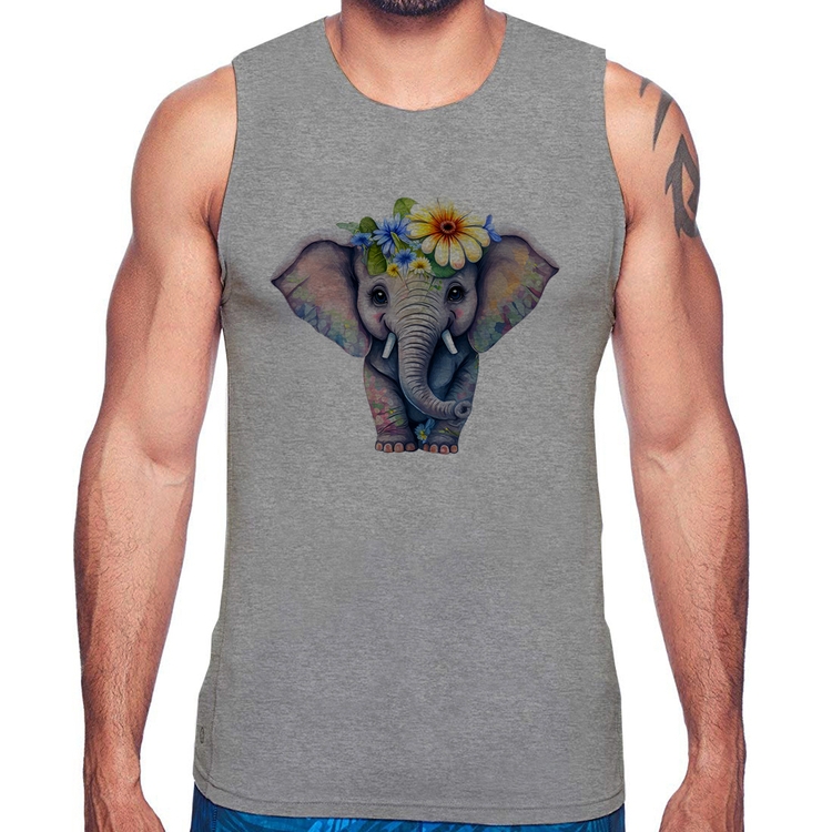 Regata Elefante E Flores - Cinza