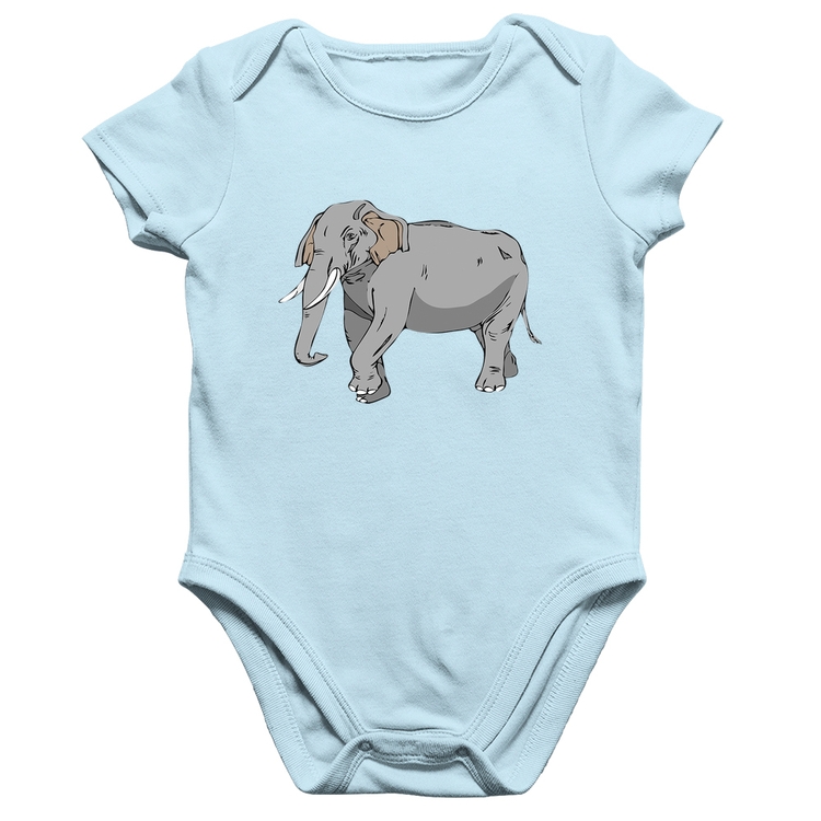 Body Bebê Algodão Elefante Ilustração - Azul Bebê