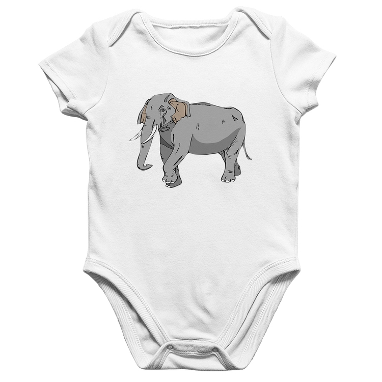 Body Bebê Algodão Elefante Ilustração - Branco