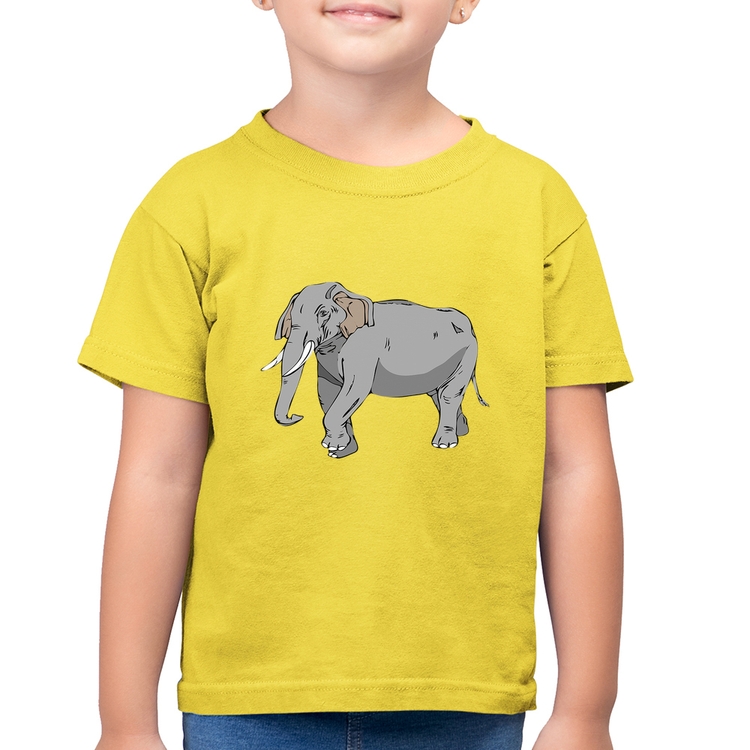 Camiseta Algodão Infantil Elefante Ilustração - Amarelo Canário