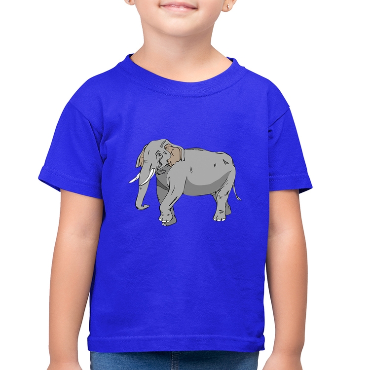 Camiseta Algodão Infantil Elefante Ilustração - Azul Royal