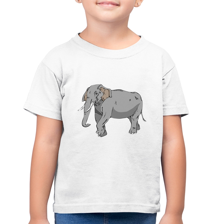 Camiseta Algodão Infantil Elefante Ilustração - Branca