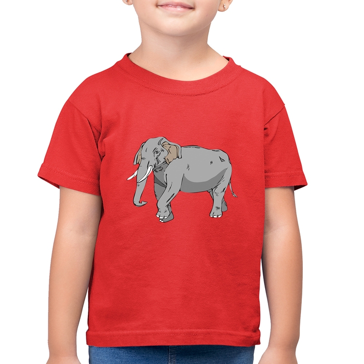 Camiseta Algodão Infantil Elefante Ilustração - Vermelha