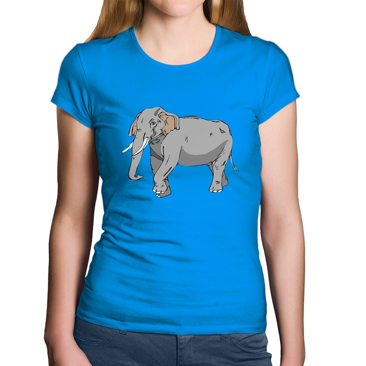 Baby Look Algodão Elefante Ilustração - Azul