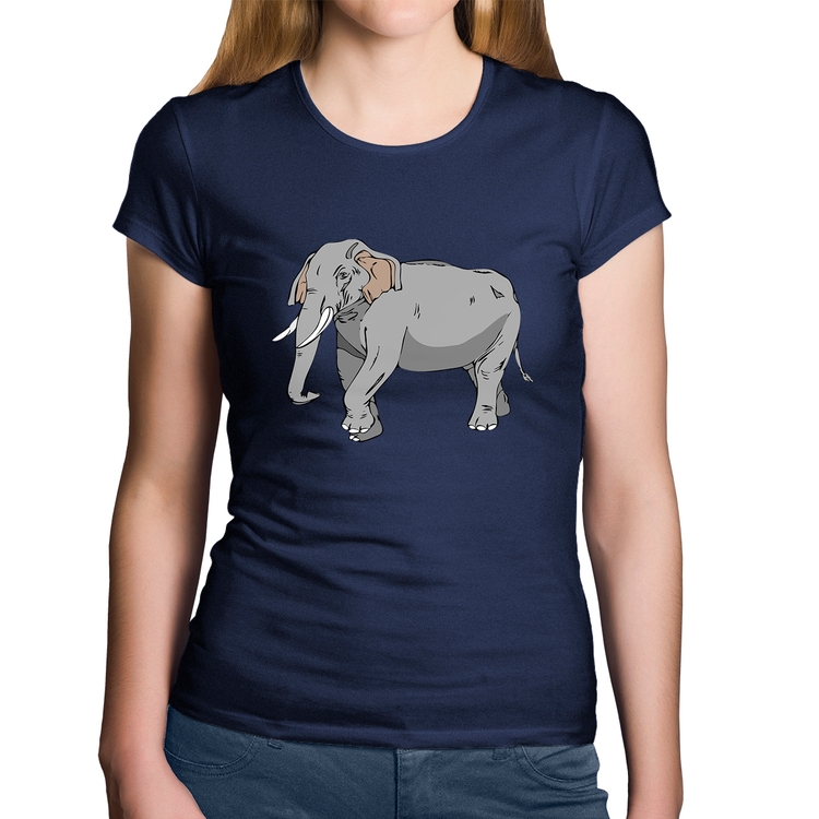 Baby Look Algodão Elefante Ilustração - Marinho