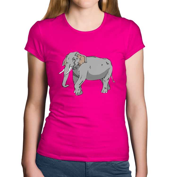 Baby Look Algodão Elefante Ilustração - Rosa
