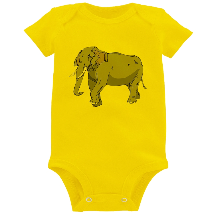 Body Bebê Elefante Ilustração - Amarelo