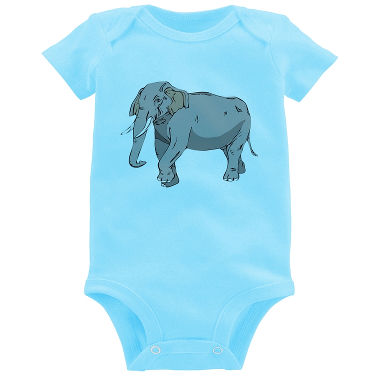 Body Bebê Elefante Ilustração - Azul Bebê