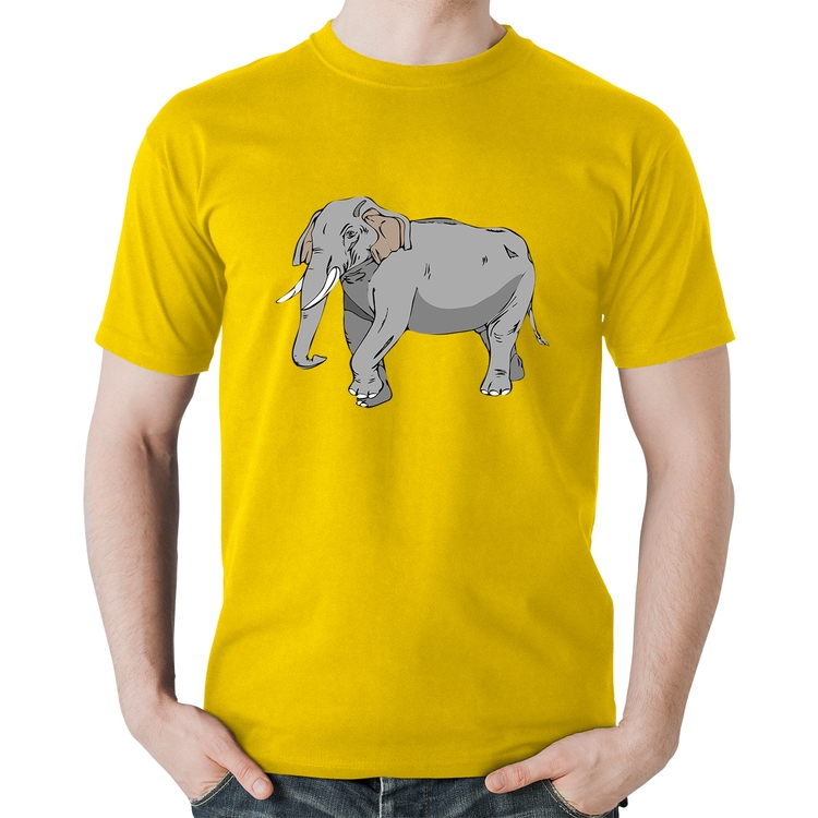 Camiseta Algodão Elefante Ilustração - Amarela