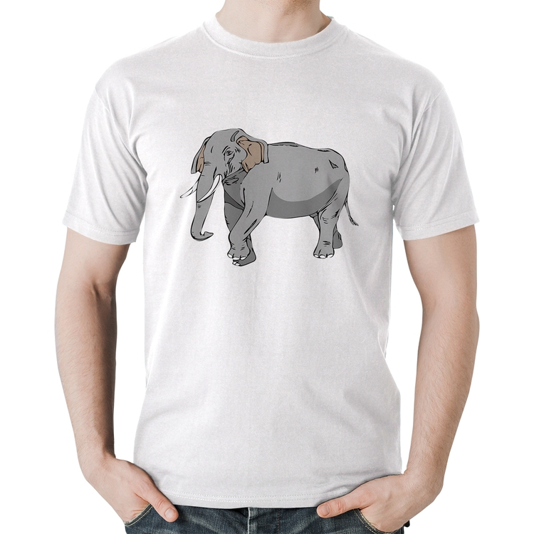 Camiseta Algodão Elefante Ilustração - Branca