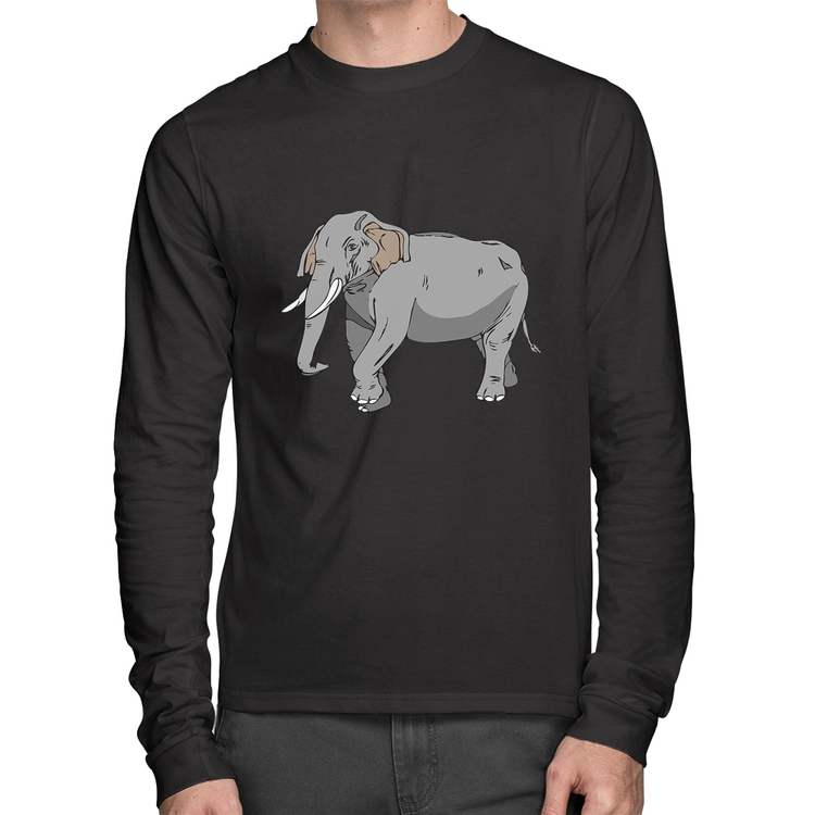 Camiseta Algodão Elefante Ilustração Manga Longa
