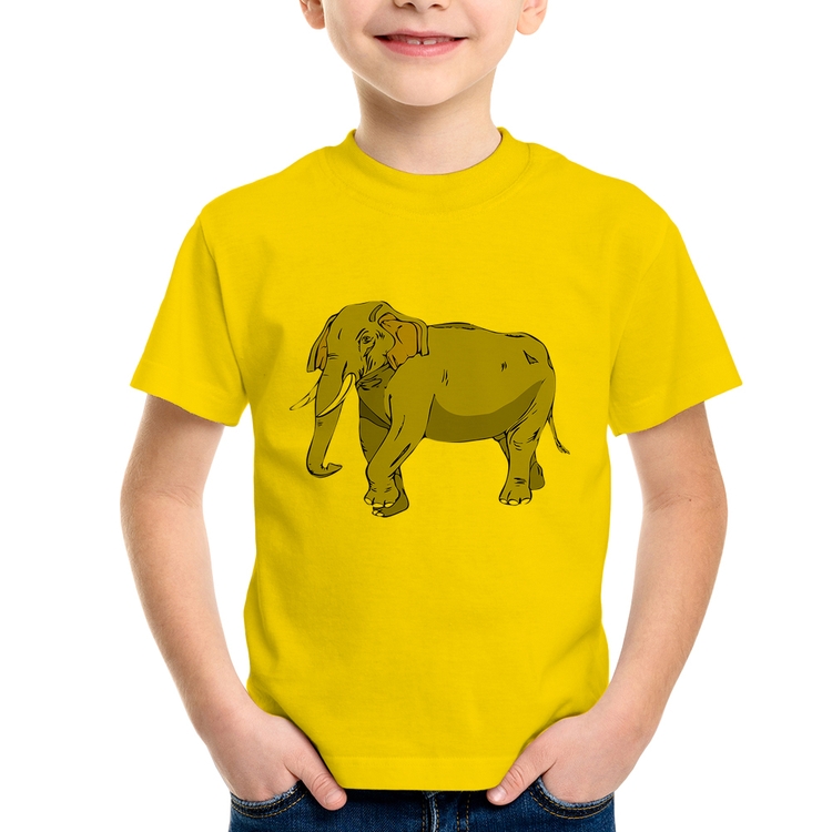 Camiseta Infantil Elefante Ilustração - Amarela