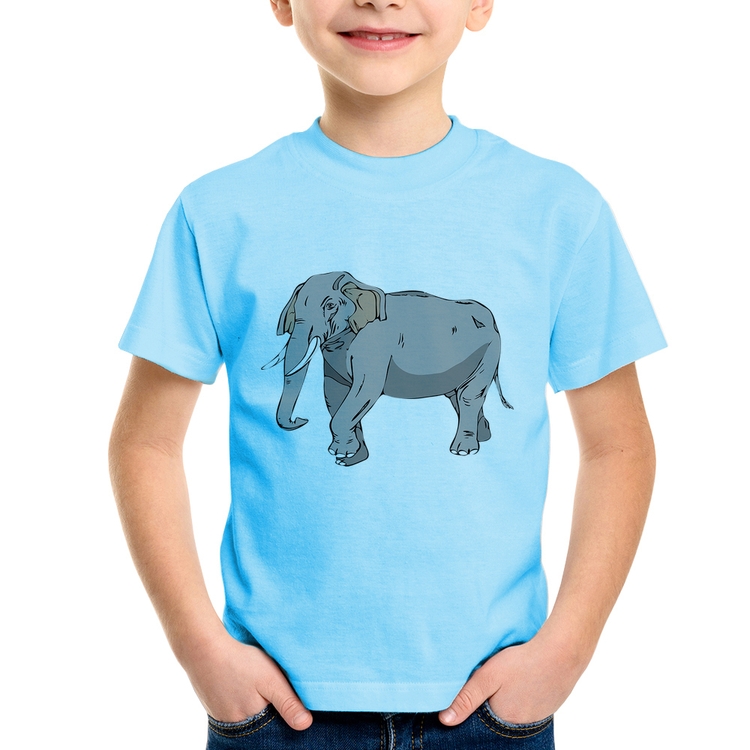 Camiseta Infantil Elefante Ilustração - Azul Bebê