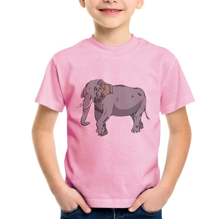 Camiseta Infantil Elefante Ilustração - Rosa Bebê