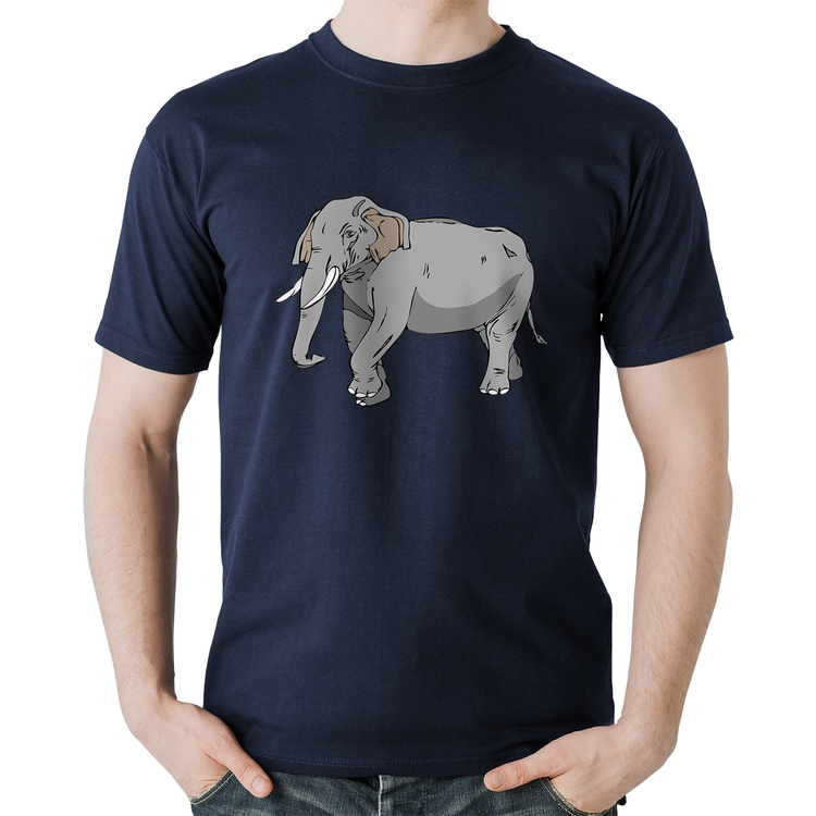 Camiseta Algodão Elefante Ilustração - Marinho